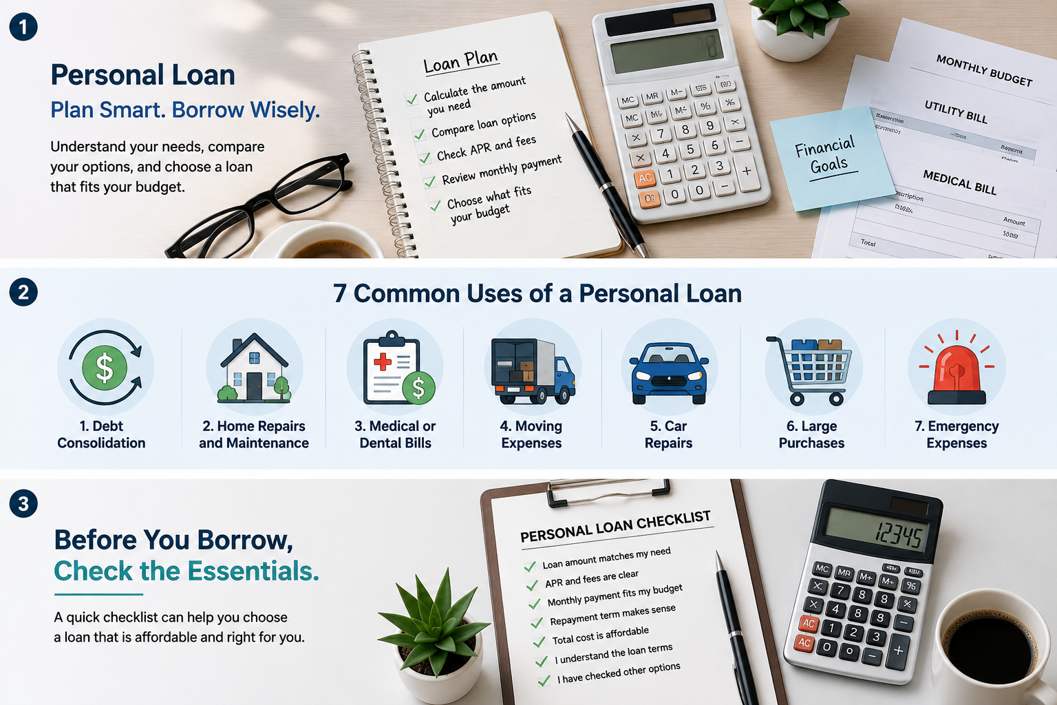 Personal loan checklist for reviewing APR, fees, monthly payment, and repayment terms