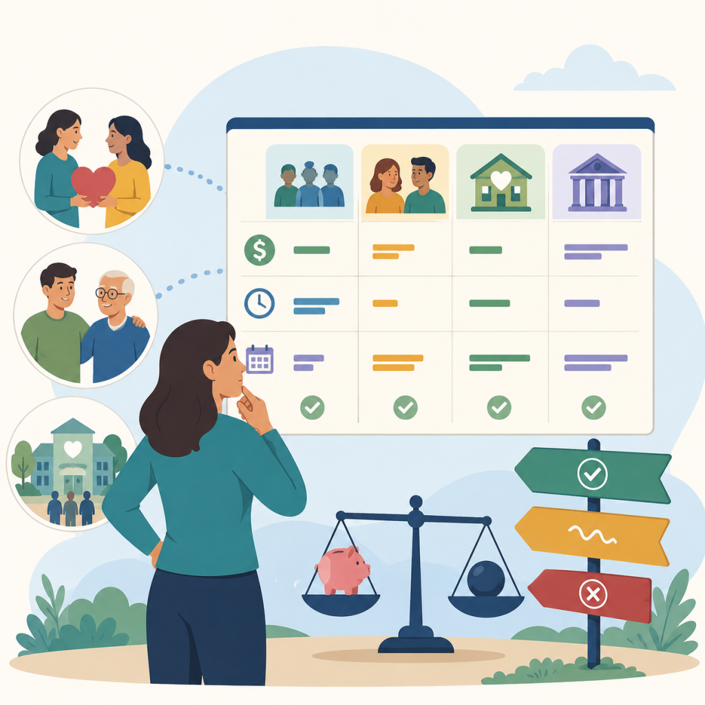 Woman comparing emergency loan alternatives by cost, speed, and repayment terms