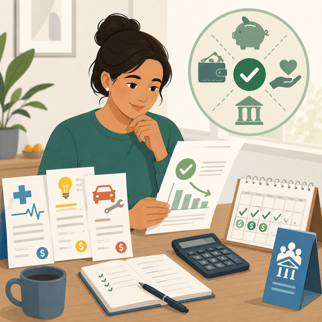 Woman comparing payment plans and credit union options for emergency expenses