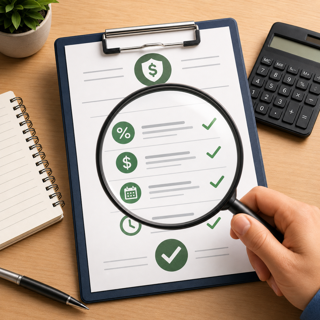 Reviewing an emergency loan offer for rates, fees, and payment terms