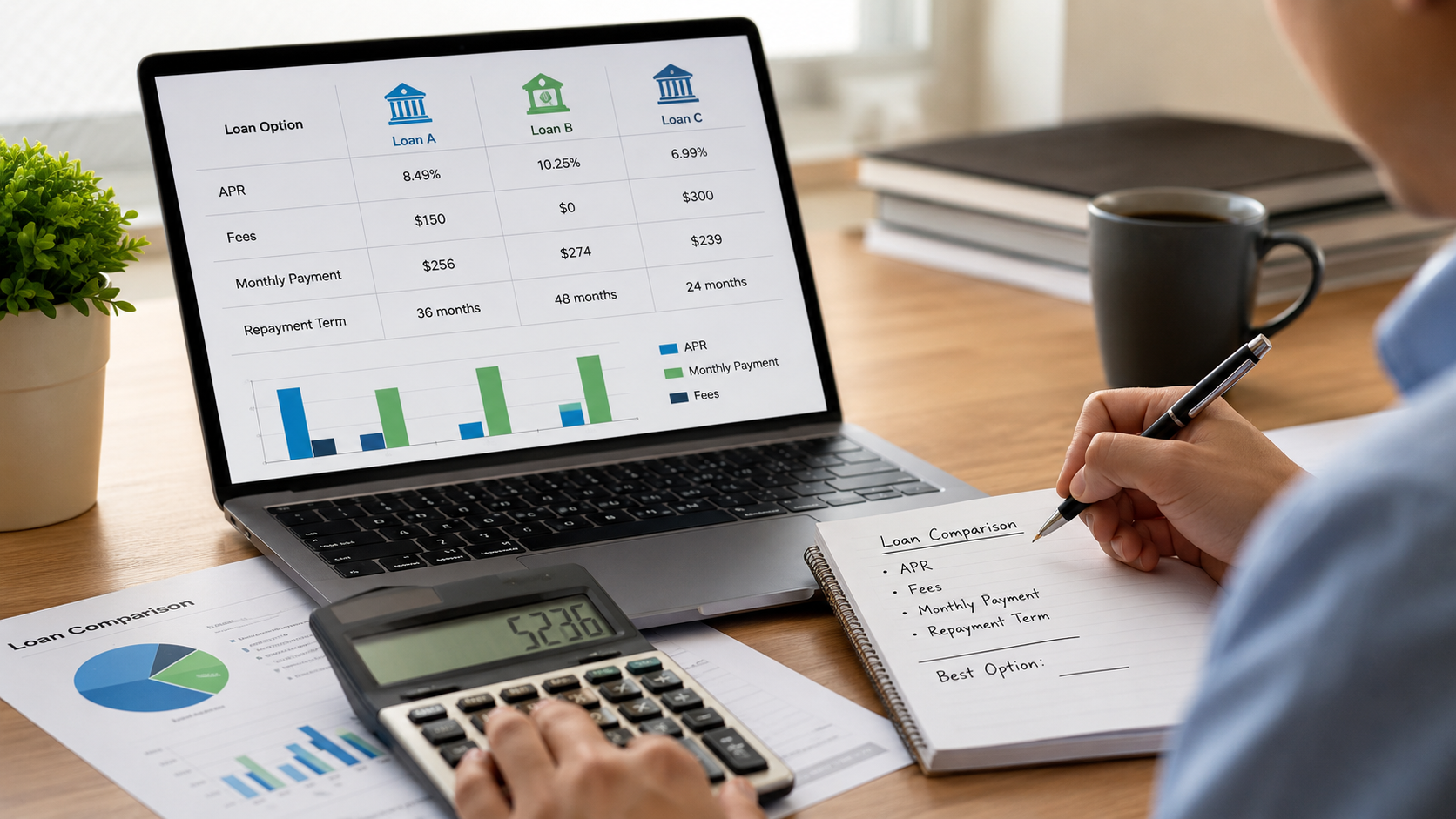 Personal loan comparison table showing APR fees and monthly payments