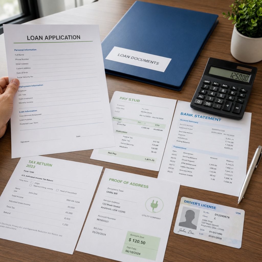 Documents needed for a loan application and income verification