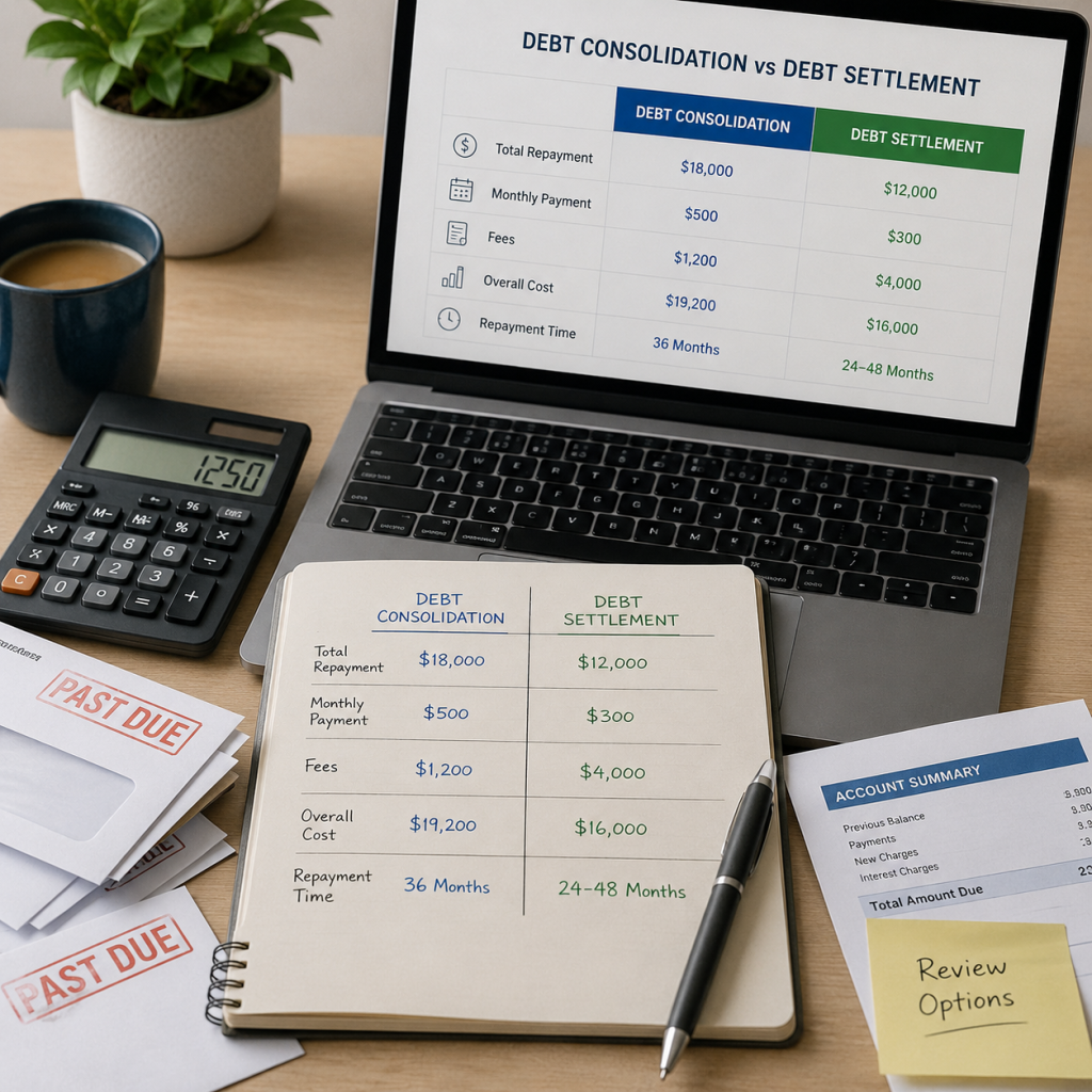 Comparing debt consolidation and debt settlement costs and repayment options