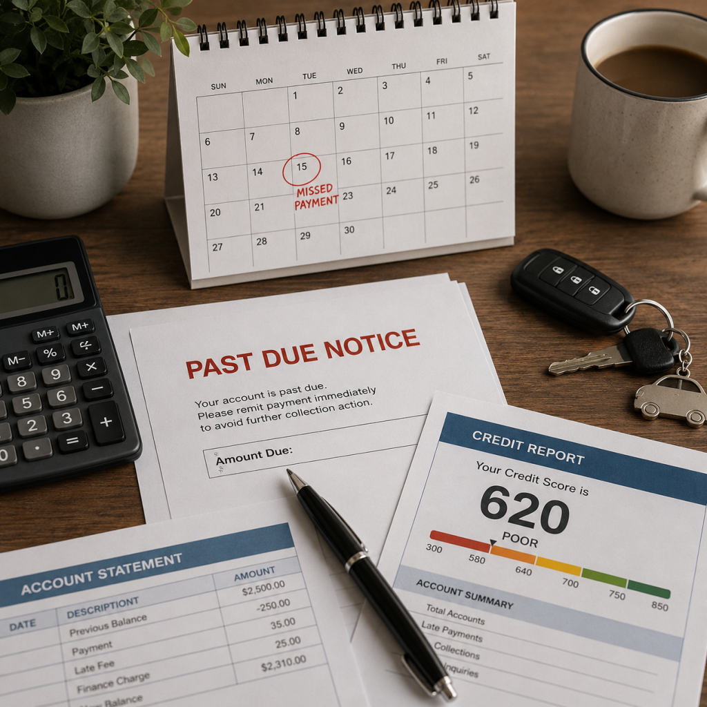 Late loan payment notice with credit report and collections risk