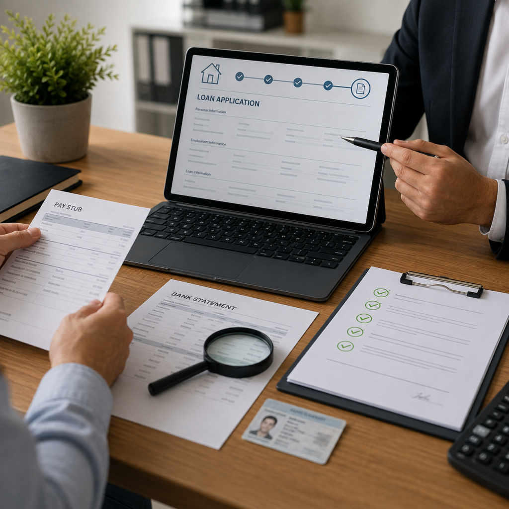 Loan application verification with income, bank, and identity documents